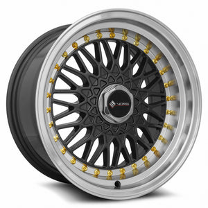 Vors VR3 Gun Metal Machine Lip Gold Rivet 15x8 +20 4x108mm 73.1mm - WheelWiz