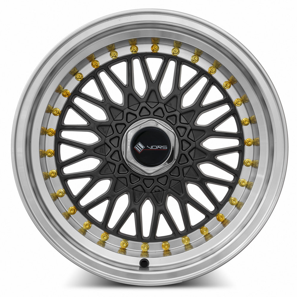 Vors VR3 Gun Metal Machine Lip Gold Rivet 16x8 +20 4x108mm 73.1mm - WheelWiz