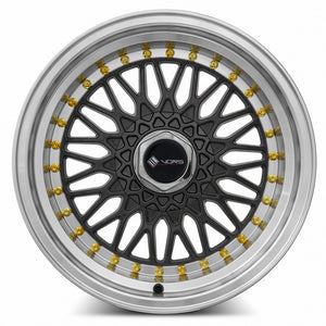 Vors VR3 Gun Metal Machine Lip Gold Rivet 15x8 +20 4x108mm 73.1mm - WheelWiz