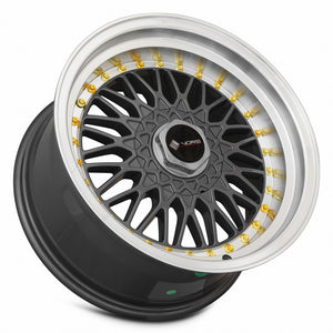 Vors VR3 Gun Metal Machine Lip Gold Rivet 15x8 +20 4x100|4x114.3mm 73.1mm - WheelWiz