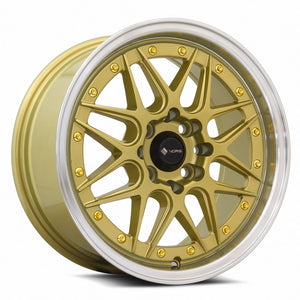 Vors VR7 Gold Machine Lip Gold Rivet 15x7 +35 4x98mm 73.1mm - WheelWiz