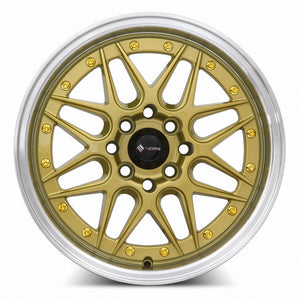 Vors VR7 Gold Machine Lip Gold Rivet 15x7 +35 4x100|4x114.3mm 73.1mm - WheelWiz