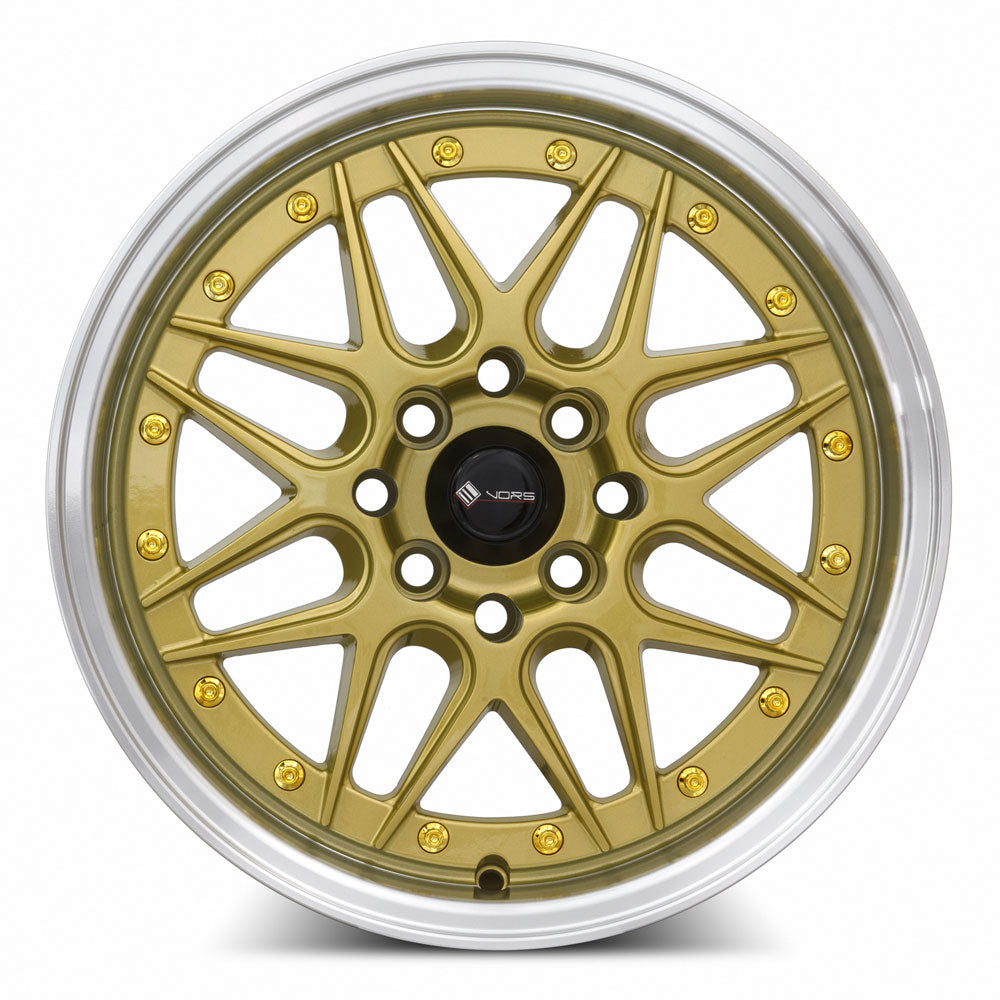 Vors VR7 Gold Machine Lip Gold Rivet 15x7 +35 4x108mm 73.1mm - WheelWiz