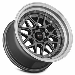 Vors VR7 Gun Metal Machine Lip Chrome Rivet 15x8 0 4x100|4x114.3mm 73.1mm