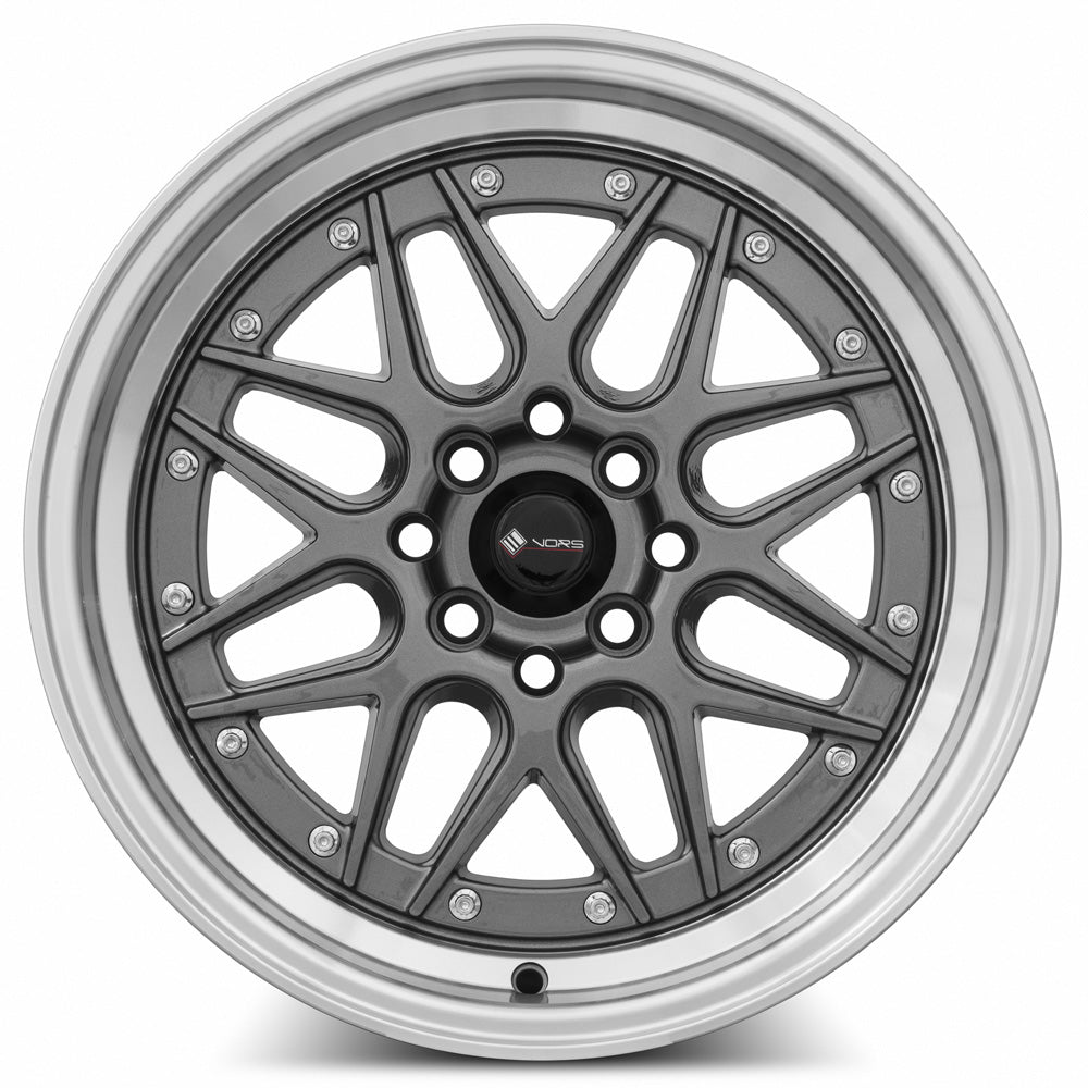 Vors VR7 Gun Metal Machine Lip Chrome Rivet 16x8 +20 4x100|4x114.3mm 73.1mm