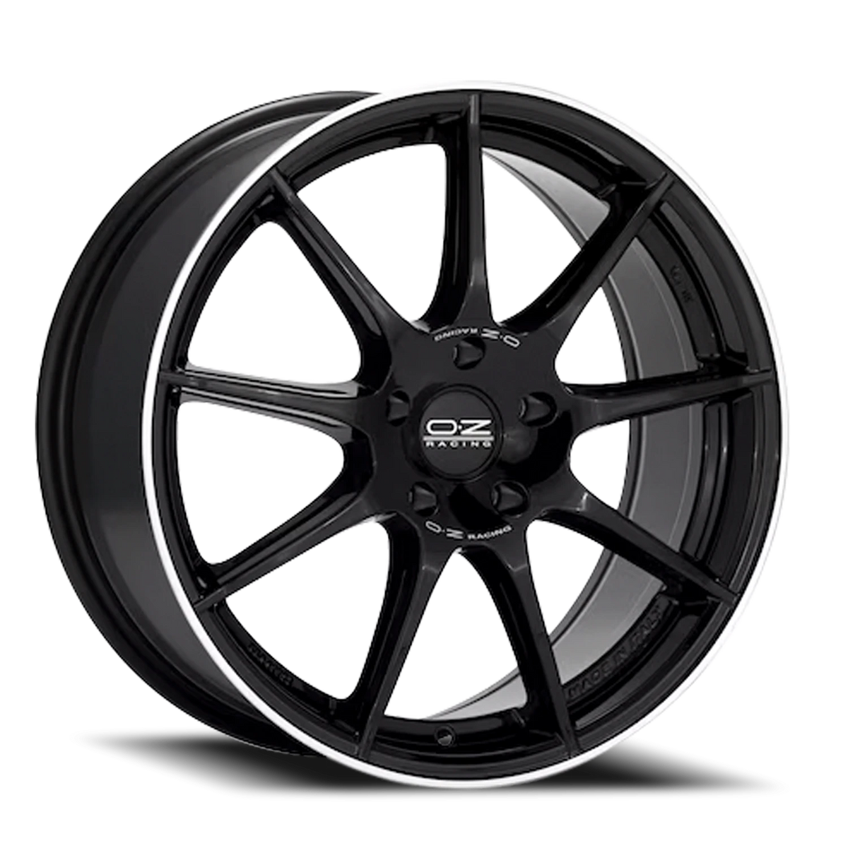 OZ Racing Veloce GT Gloss Black W/ Diamond Lip-Silver Lettering 18x8 +45 5x114.3mm 75mm - Wheelwiz