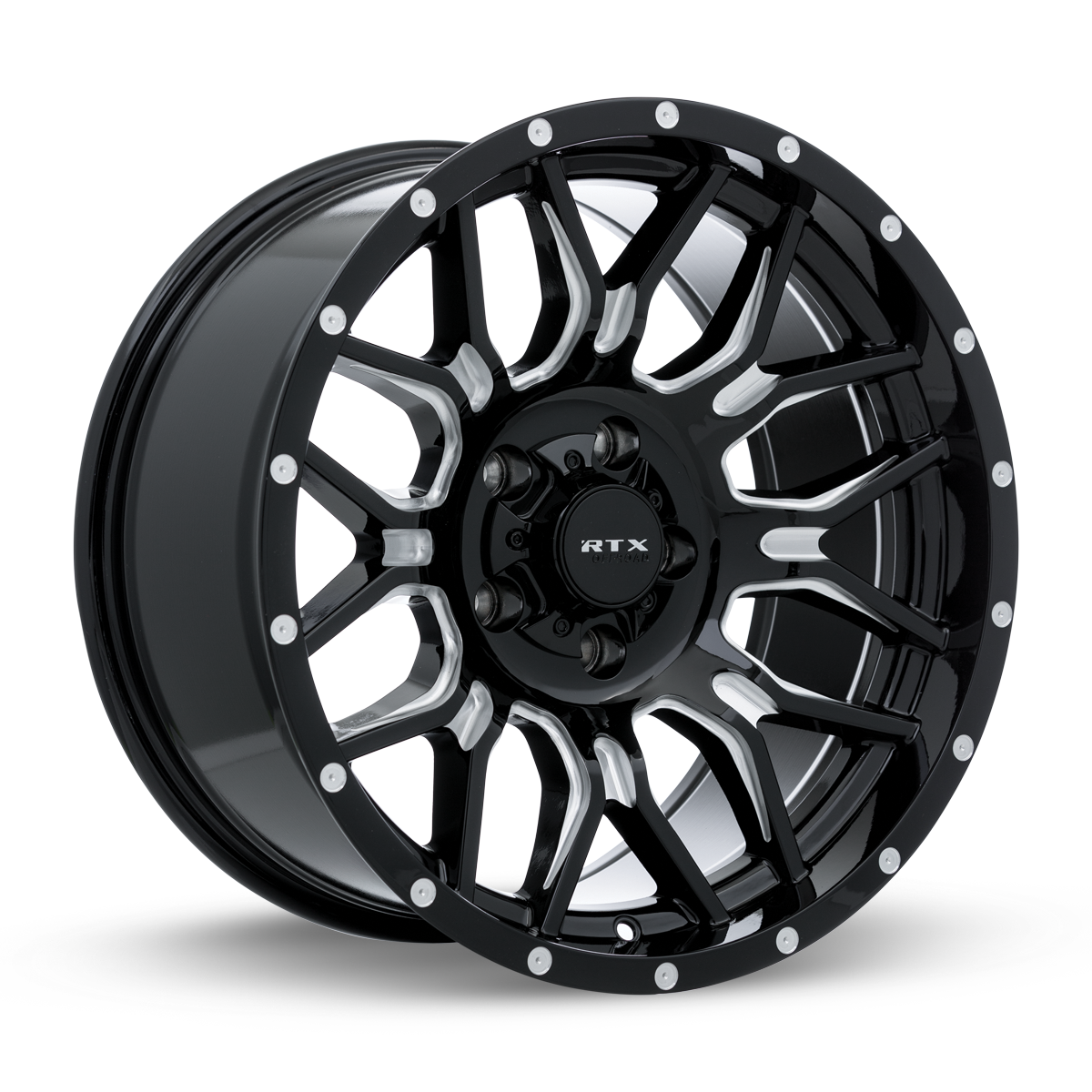 RTX Claw Gloss Black Milled With Rivets 20x9 0 5x127mm 71.5mm - Wheelwiz