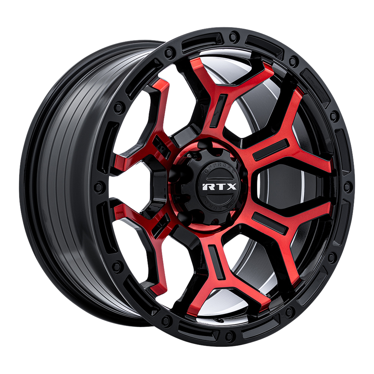 RTX Goliath Gloss Black Machined Red Spokes 17x9 -15 5x127mm 71.5mm - Wheelwiz