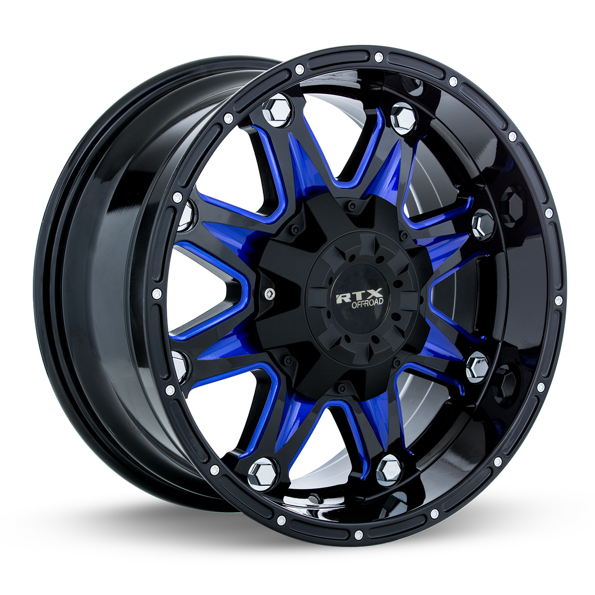 RTX Spine Black With Milled Blue Spokes 17x9 +10 6x135|6x139.7mm 87.1mm - Wheelwiz