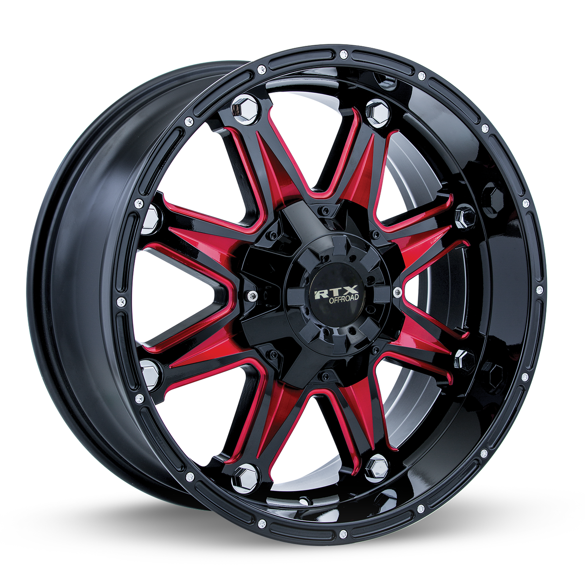 RTX Spine Black With Milled Red Spokes 18x9 +10 6x135|6x139.7mm 87.1mm - Wheelwiz