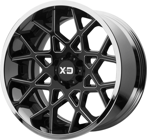 XD Series XD203 CHOPSTIX Gloss Black Mill W/ Chrome Lip 22x12 -44 5x127mm 72.6mm - Wheelwiz