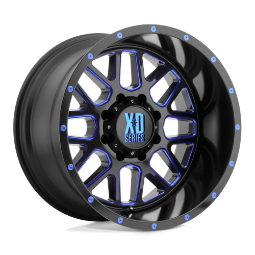 XD Series XD820 GRENADE Satin  Black Milled With Blue Clear Coat 20x12 -44 6x139.7mm 106.1mm - WheelWiz