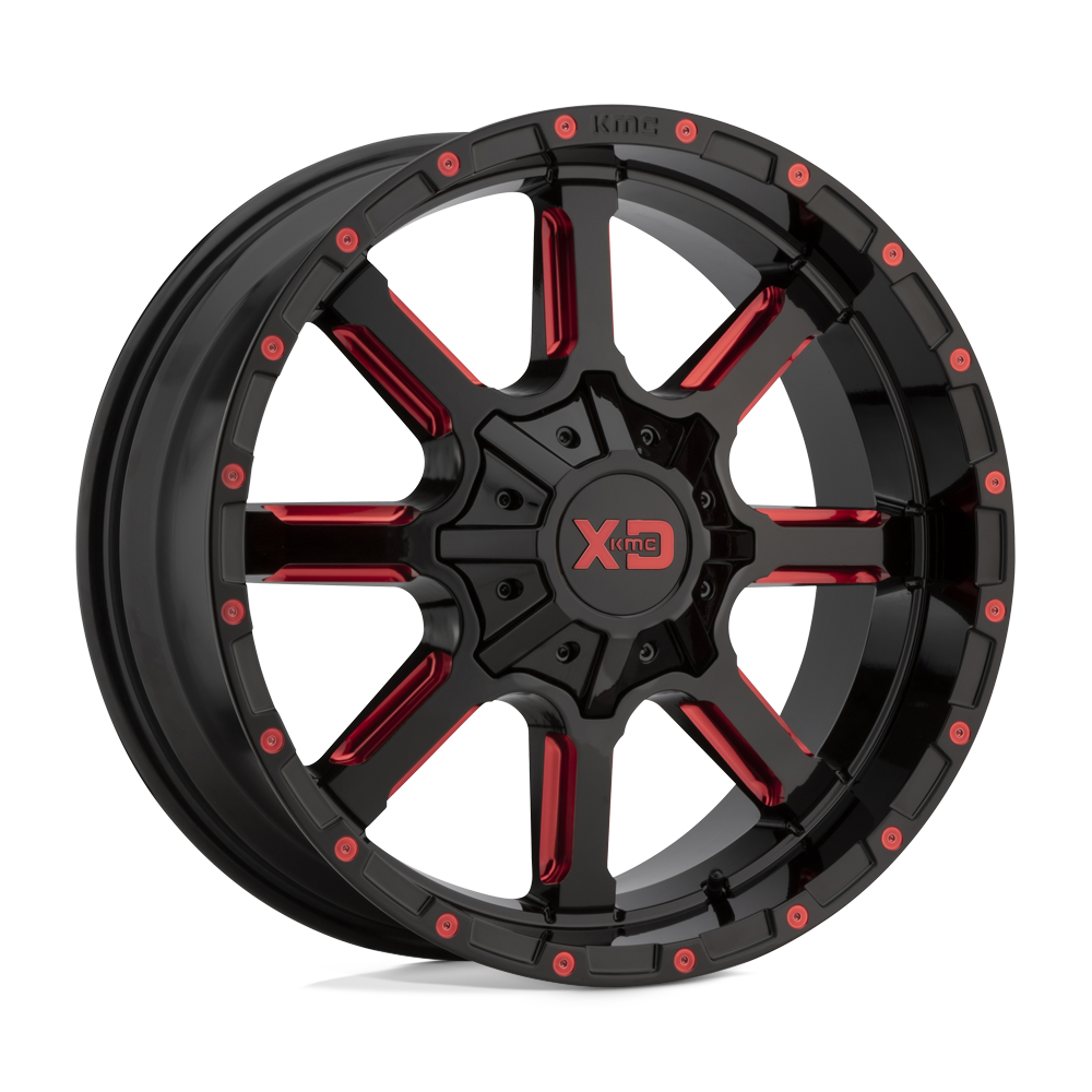 XD Series XD838 MAMMOTH Gloss Black Milled With Red Tint Clear Coat 22x10 +12 8x180mm 124.2mm - WheelWiz