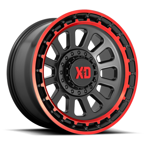 XD Series XD856 OMEGA Satin Black Mach Lip Red Tint 20x10 -18 8x180mm 124.2mm - Wheelwiz