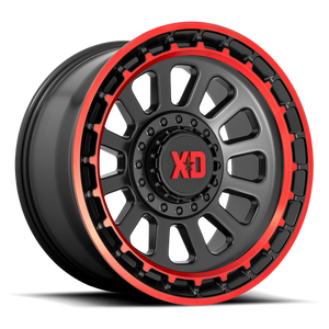 XD Series XD856 OMEGA Satin Black Mach Lip Red Tint 17x9 0 5x127|5x139.7mm 78.1mm - Wheelwiz