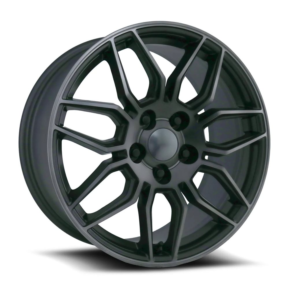 Factory Reproductions FR 401 Satin Titanium Grey Machine Face Wdark Clr 18x8.5 +54 5x120.65mm 70.3mm
