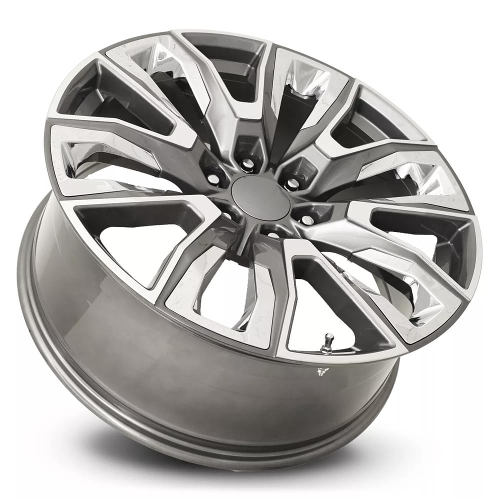 Factory Reproductions FR 207 Grey Machine Face With Chrome Inserts 22x9 +28 6x139.7mm 78.1mm