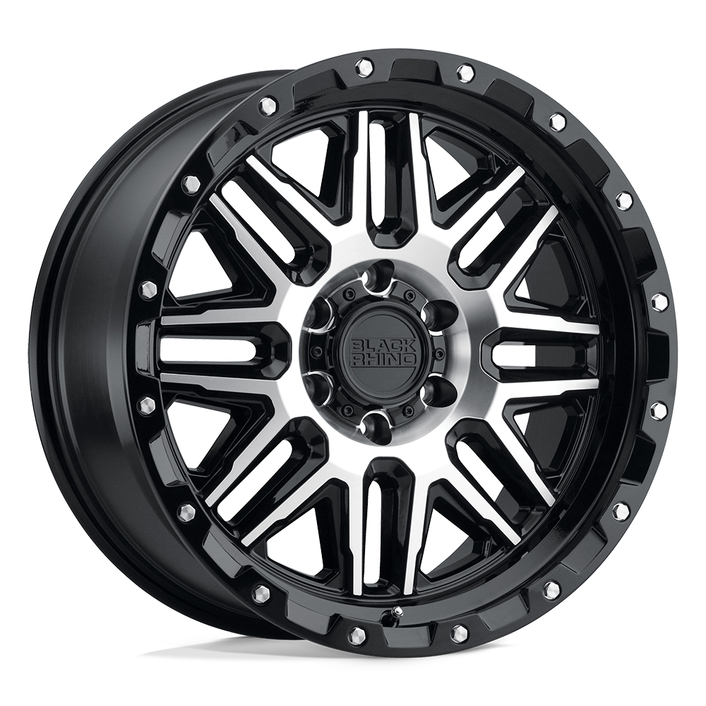 Black Rhino ALAMO Gloss Black W/ Machined Face & Stainless Bolts 20x9 +12 5x150mm 110.1mm - WheelWiz