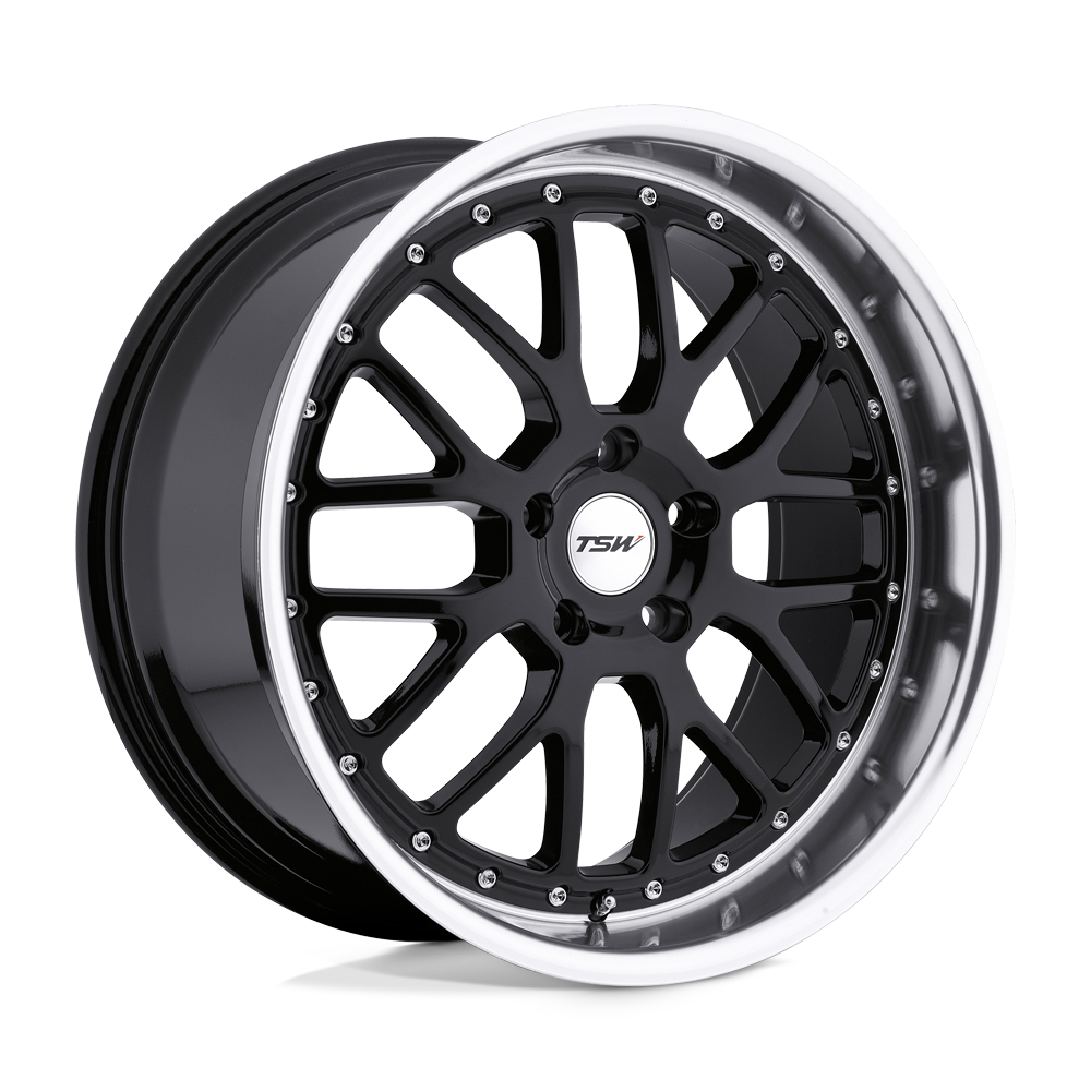 TSW VALENCIA Gloss Black W/ Mirror Cut Lip 17x8 +20 5x114.3mm 76.1mm - WheelWiz