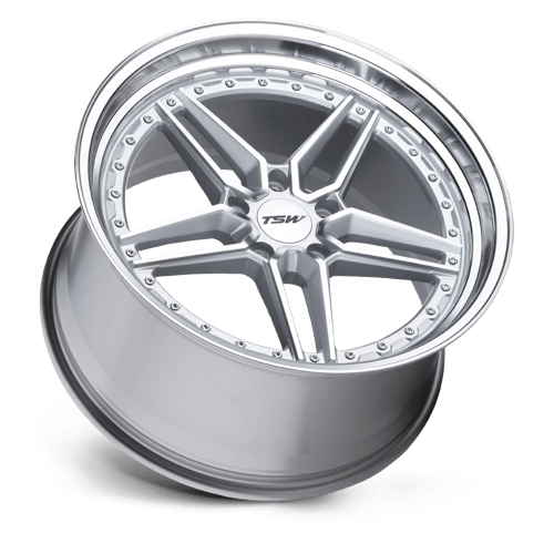 TSW ASCARI Silver W/ Mirror Cut Face &amp; Lip 20x9 +20 5x114.3mm 76.1mm - WheelWiz