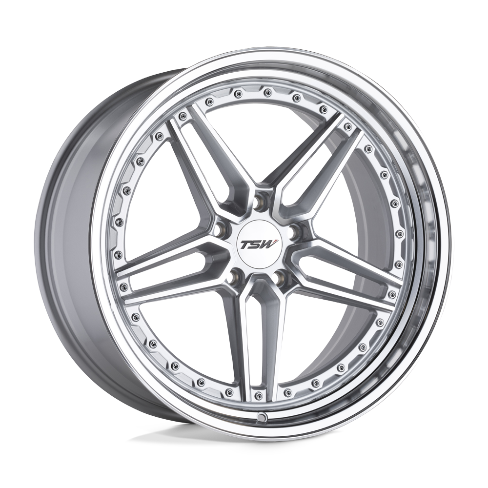 TSW ASCARI Silver W/ Mirror Cut Face &amp; Lip 20x9 +20 5x112mm 66.6mm - WheelWiz