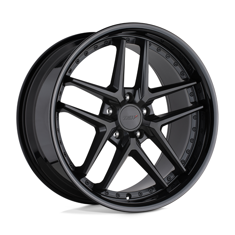 TSW PREMIO Matte Black W/ Gloss Black Lip 18x9.5 +20 5x114.3mm 76.1mm - WheelWiz