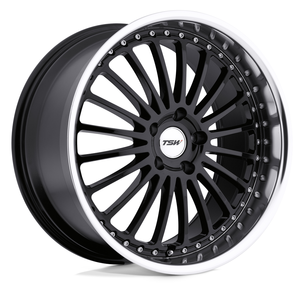 TSW SILVERSTONE Gloss Black W/ Mirror Cut Lip 20x8.5 +35 5x112mm 72.1mm - WheelWiz