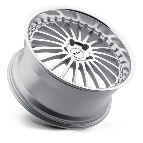 TSW SILVERSTONE Silver W/ Mirror Cut Face &amp; Lip 18x8 +45 5x112mm 72.1mm - WheelWiz
