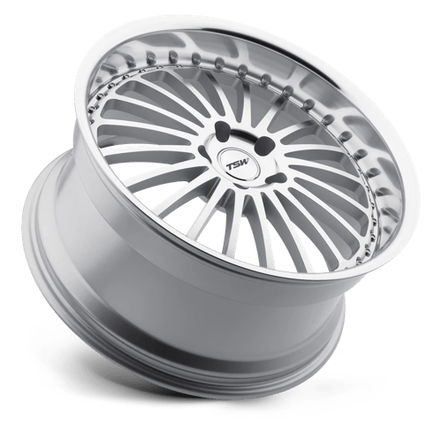 TSW SILVERSTONE Silver Mirror Cut Face &amp; Lip 17x8 +40 5x114.3mm 76.1mm - Wheelwiz