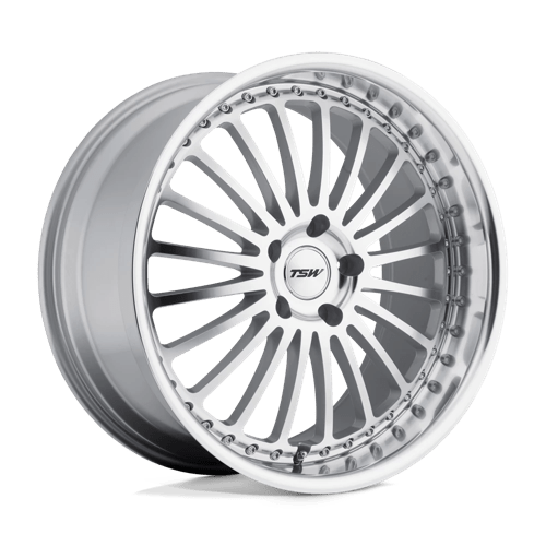 TSW SILVERSTONE Silver Mirror Cut Face &amp; Lip 20x10 +42 5x112mm 72.1mm - Wheelwiz