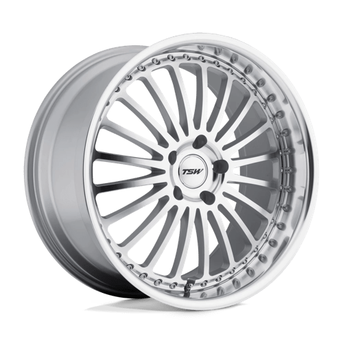 TSW SILVERSTONE Silver W/ Mirror Cut Face & Lip 22x10.5 +42 5x112mm 66.6mm - WheelWiz