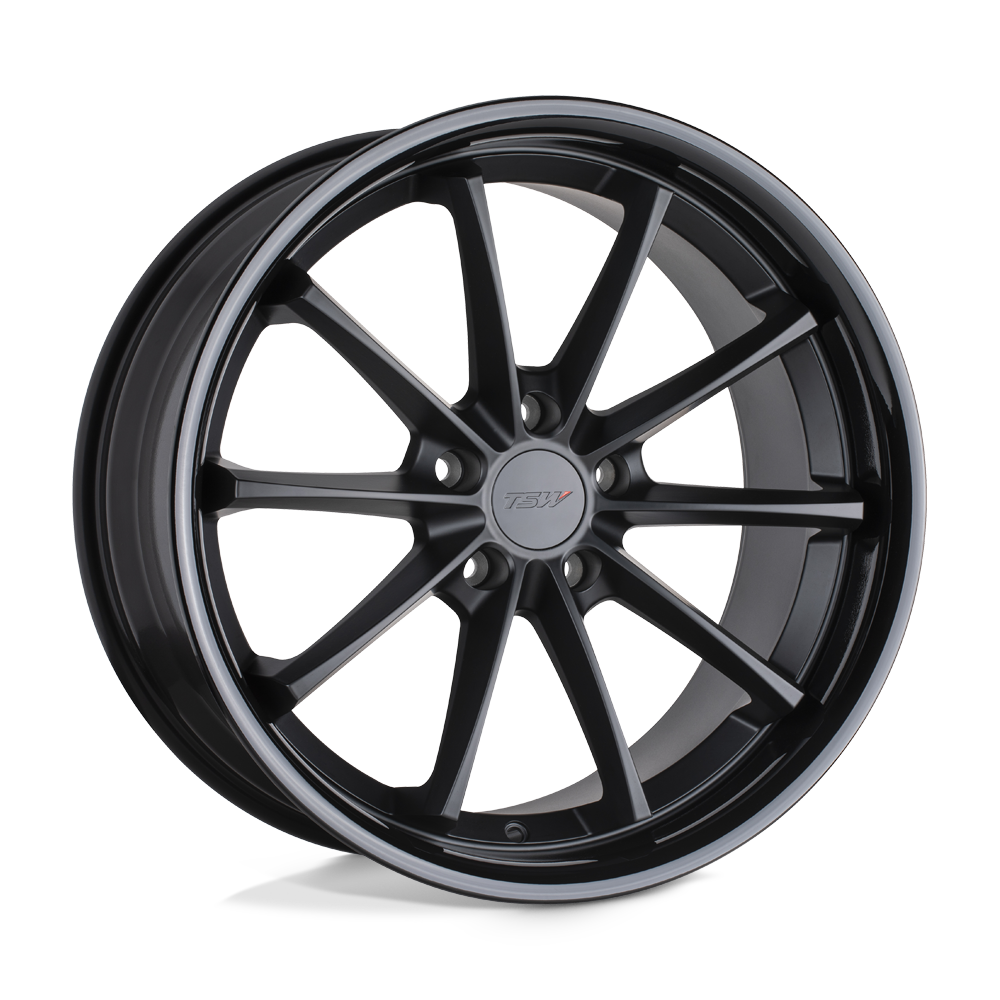 TSW SWEEP Matte Black W/ Gloss Black Lip 18x8.5 +42 5x112mm 66.6mm - WheelWiz