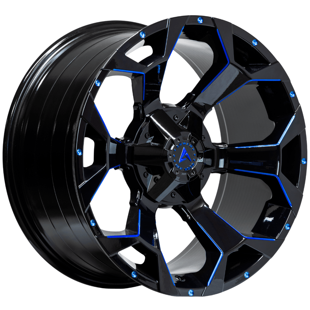 Armed Wheels Bomber Gloss Black Blue Milled 20x10 0 5x139.7mm 110.1mm