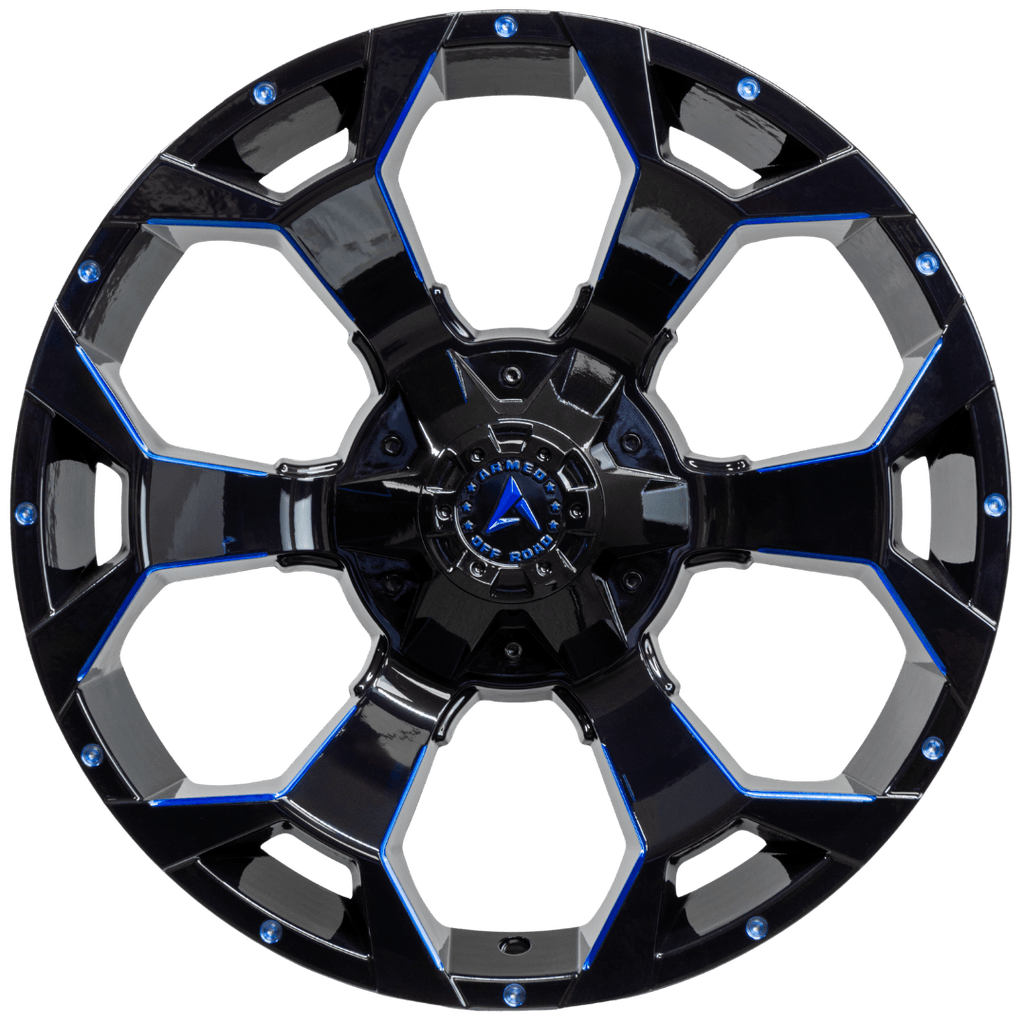 Armed Wheels Bomber Gloss Black Blue Milled 20x10 0 Custom 87.1mm
