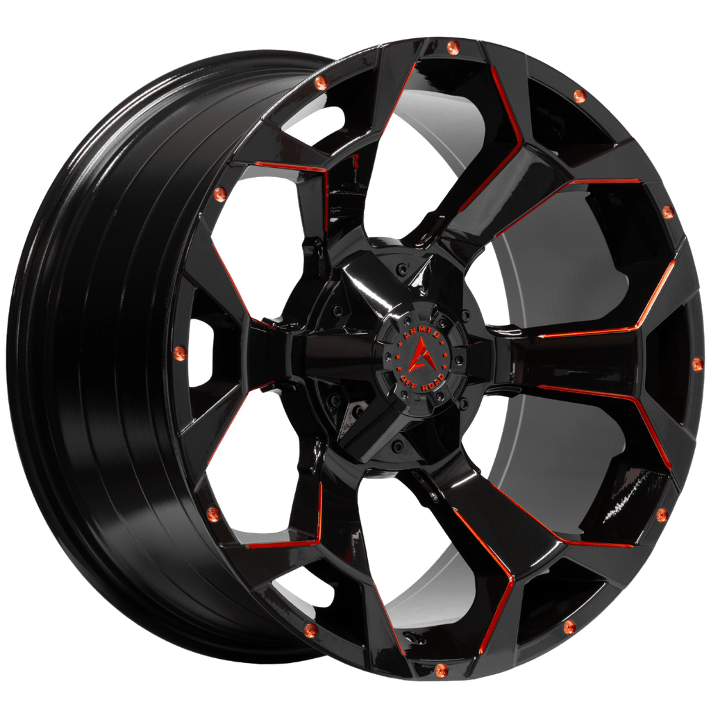 Armed Wheels Bomber Gloss Black Red Milled 20x10 0 5x139.7mm 110.1mm