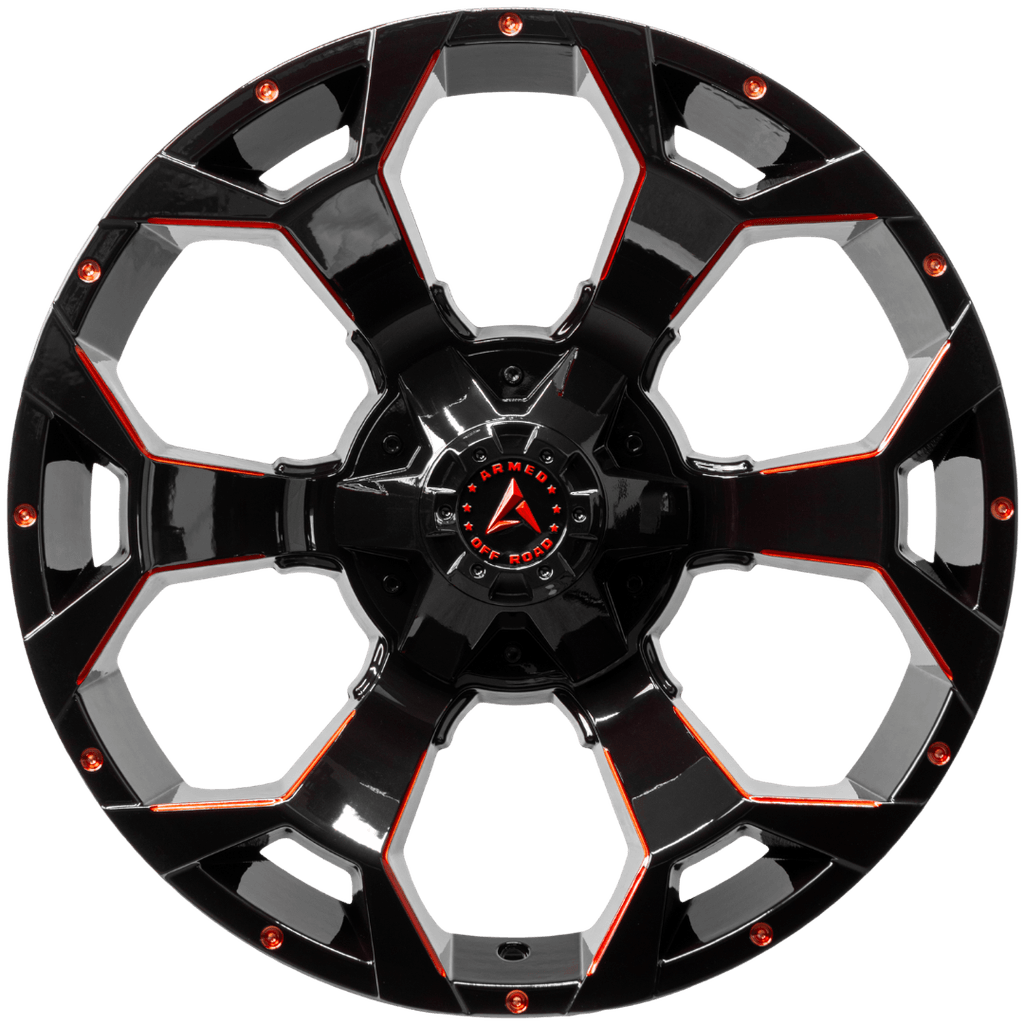 Armed Wheels Bomber Gloss Black Red Milled 20x10 0 6x135mm 108.1mm - Wheelwiz