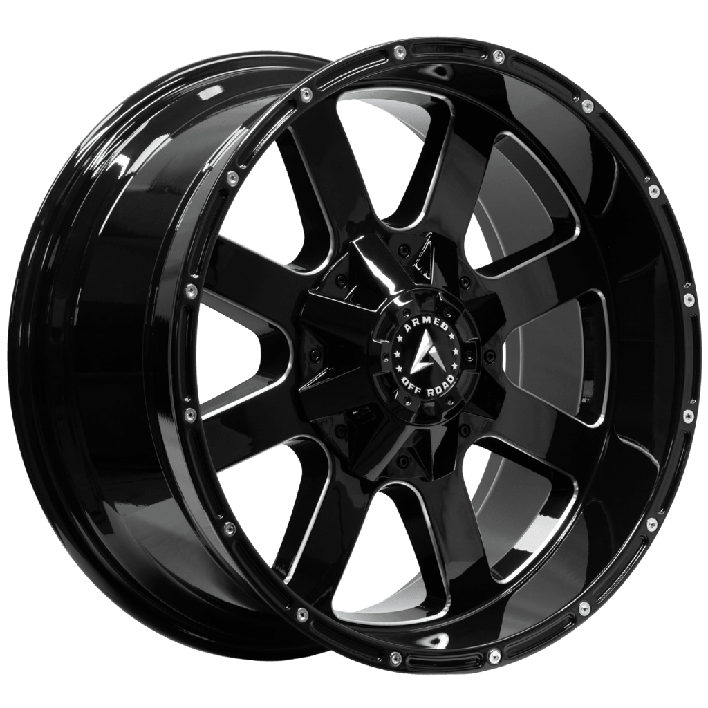 Armed Wheels Brigade Gloss Black Milled 20x10 -24 Custom 87.1mm