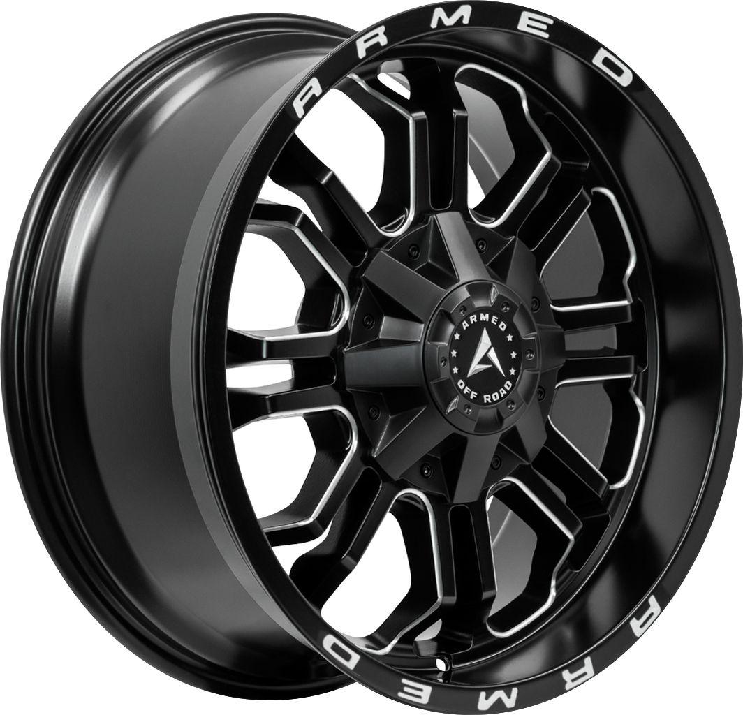 Armed Wheels Cannon Matte Black Milled + Armed 20x12 -44 6x135mm 108.1mm