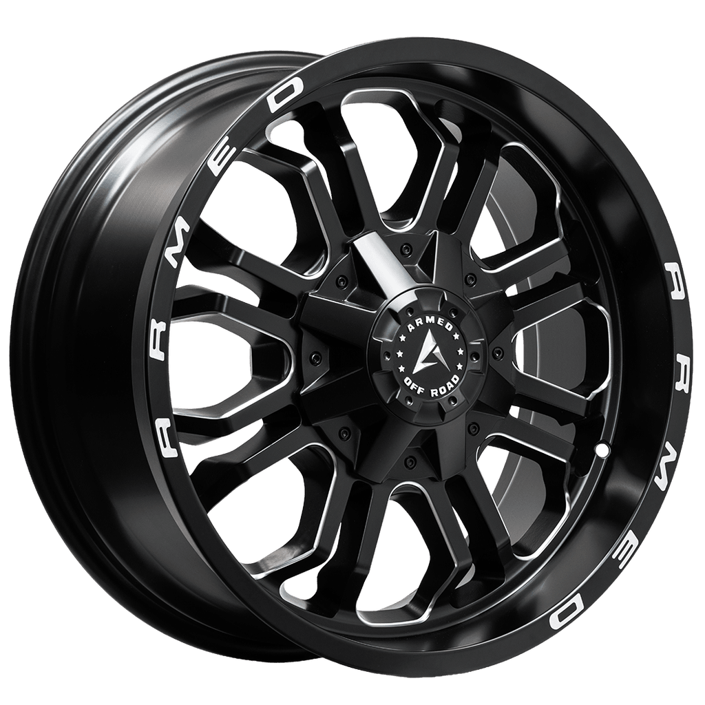 Armed Wheels Cannon Matte Black Milled + Armed 20x9 +18 8x165.1mm 125.1mm