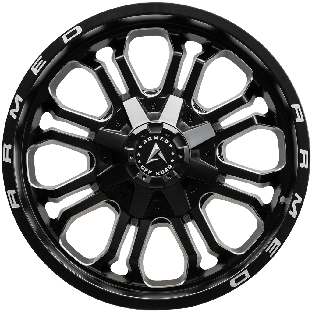 Armed Wheels Cannon Matte Black Milled + Armed 20x9 +18 Custom 87.1mm