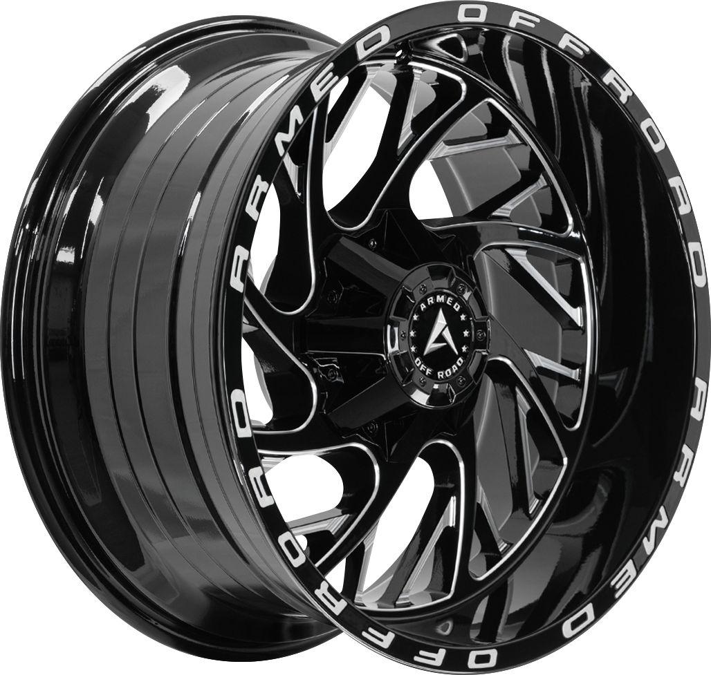Armed Wheels Carnage Gloss Black Milled Armed 20x12 -44 6x135mm 108.1mm