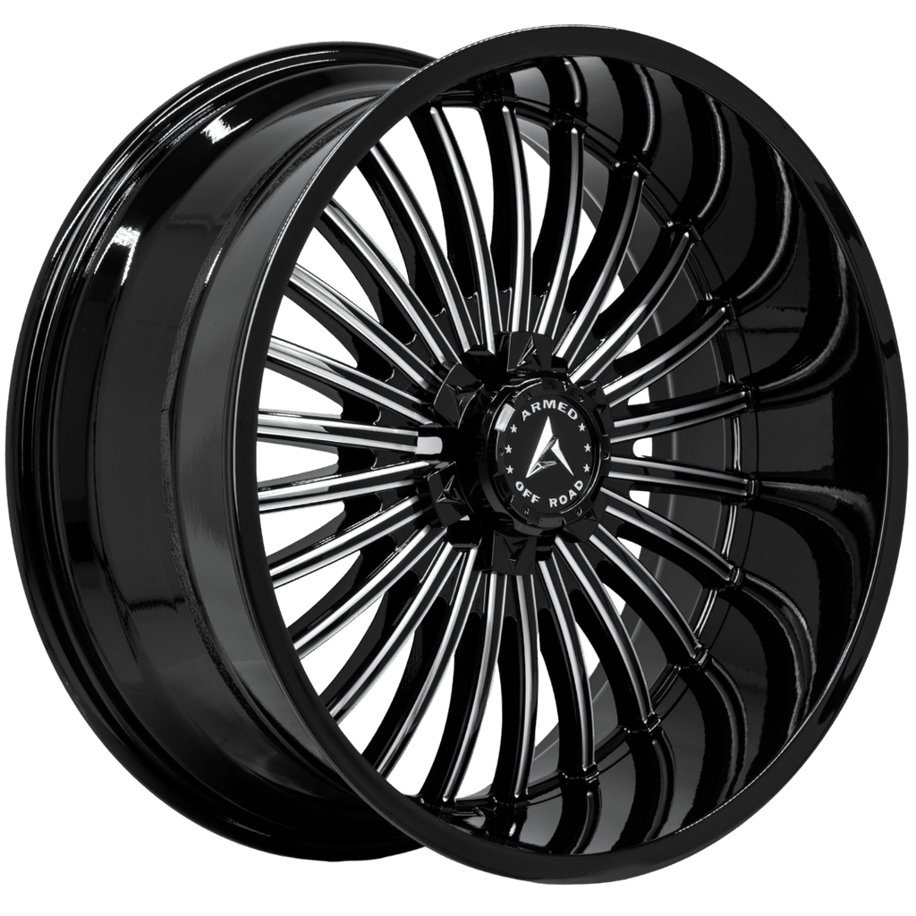 Armed Wheels Force Gloss Black Milled 22x10 -18 6x135mm 108.1mm