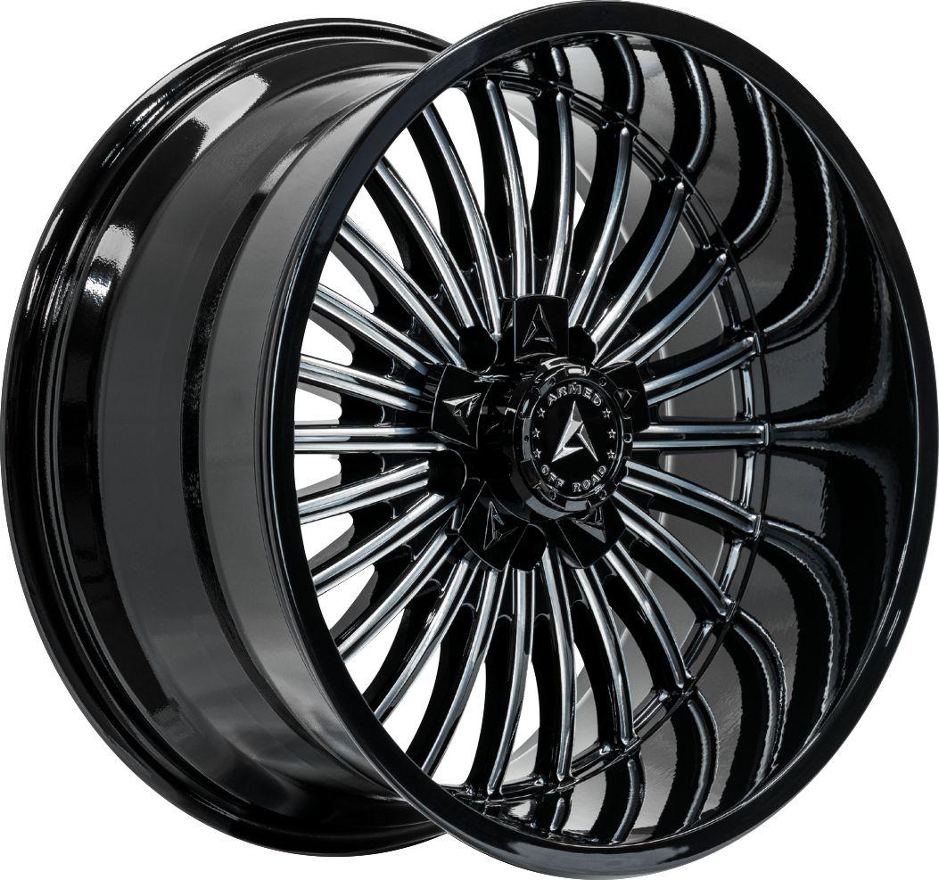 Armed Wheels Force Gloss Black Milled 24x12 -44 6x135mm 108.1mm