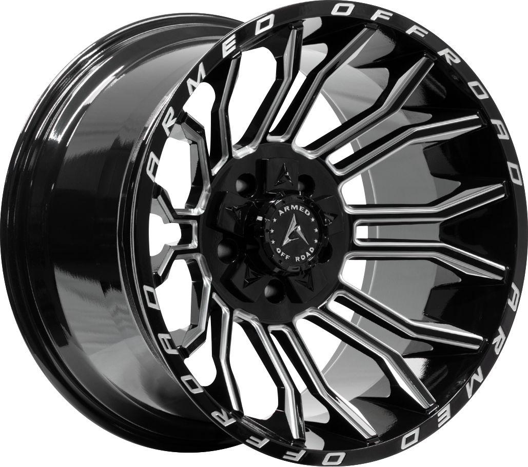Armed Wheels Havoc Gloss Black Milled 20x12 -44 6x135mm 108.1mm