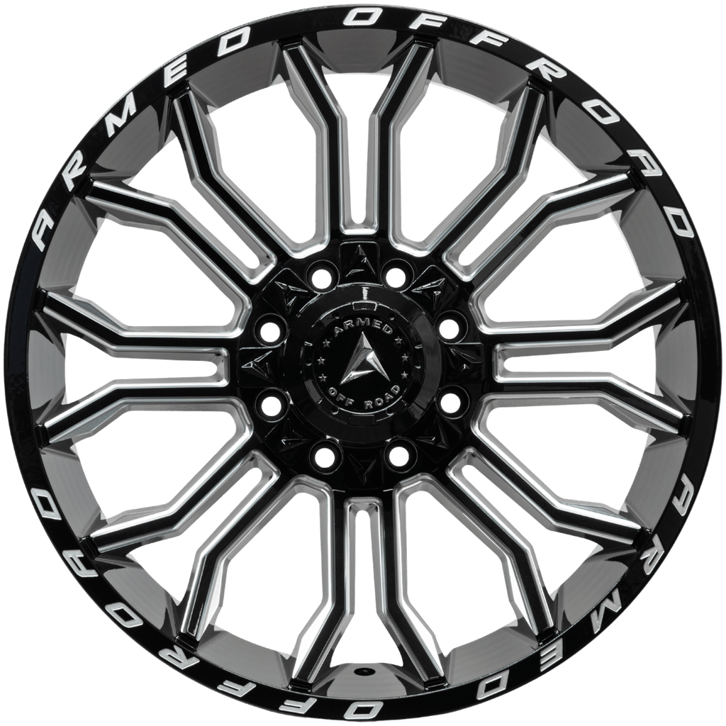 Armed Wheels Havoc Gloss Black Milled 22x10 0 8x165.1mm 125.1mm - Wheelwiz