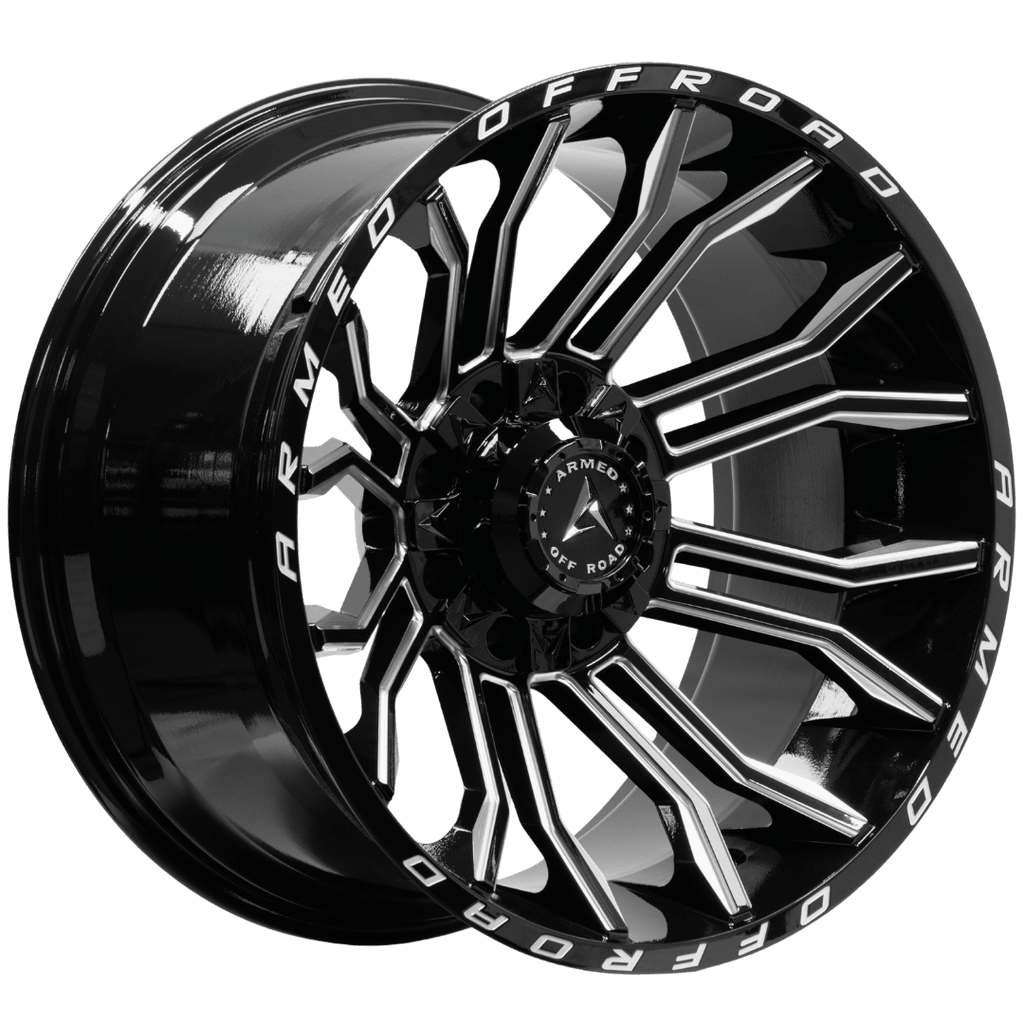 Armed Wheels Havoc Gloss Black Milled 22x12 -44 8x165.1mm 125.1mm