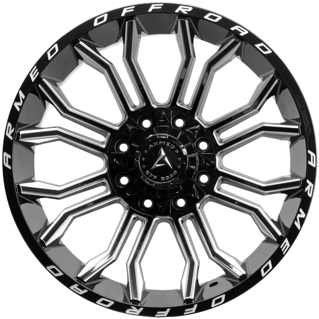 Armed Wheels Havoc Gloss Black Milled 22x12 -44 8x165.1mm 125.1mm