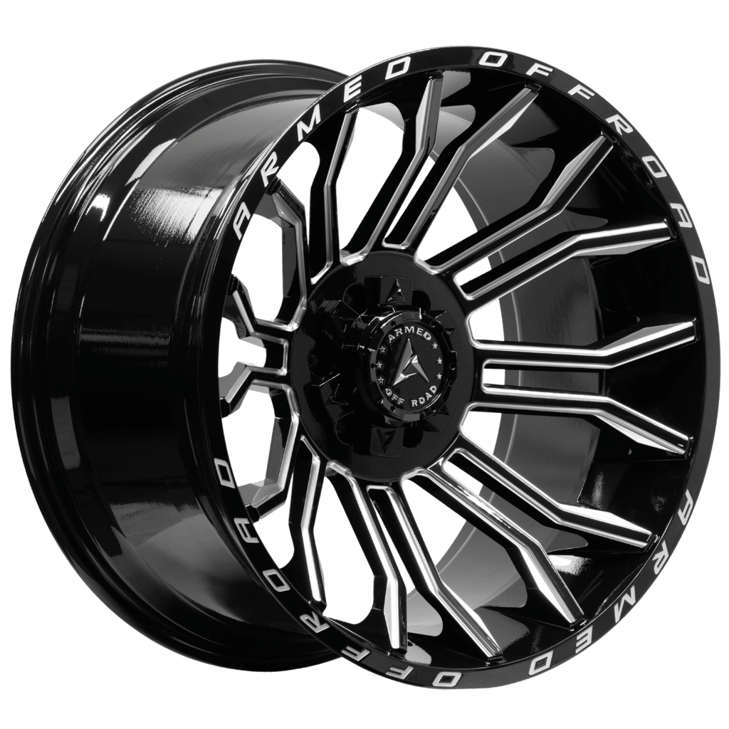 Armed Wheels Havoc Gloss Black Milled 22x12 -44 6x135mm 108.1mm
