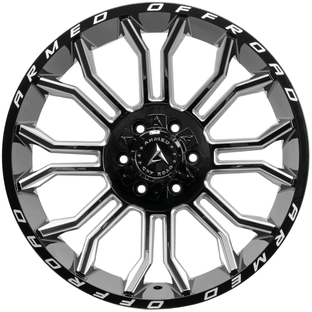 Armed Wheels Havoc Gloss Black Milled 22x12 -44 6x135mm 108.1mm
