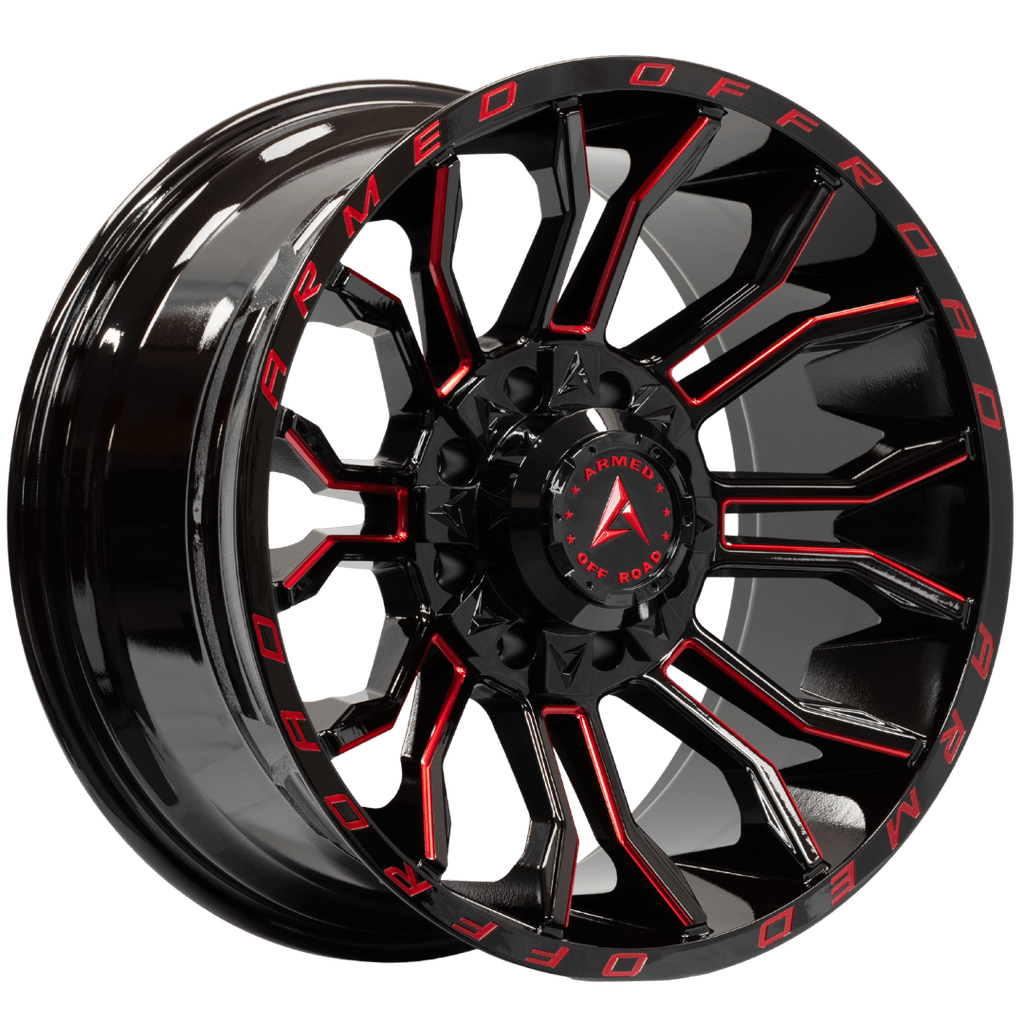 Armed Wheels Havoc Gloss Black Milled + Red 20x10 -18 8x165.1mm 125.1mm